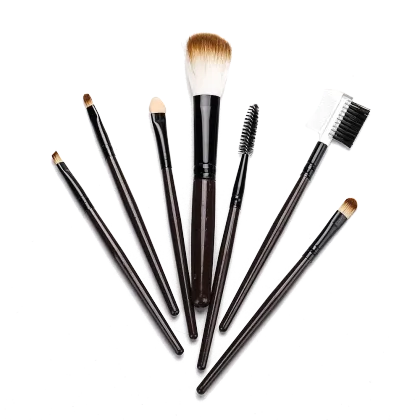 Brown pu bag with 7 makeup brushes