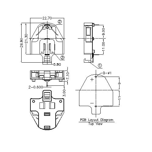 Eintauchen Sie 90º CR2032 Münzzellenbatteriehalter