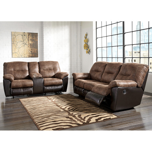 Grosir OEM Brown 2 Seater Manual Listrik Bersantai Kulit Kursi Ruang Tamu Reclining Sofa Set untuk Rumah