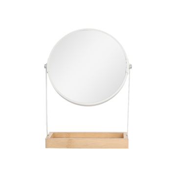 Custom Round Rotatable White Dual Sided Vanity Table Mirror with Silver Polish and Glass
