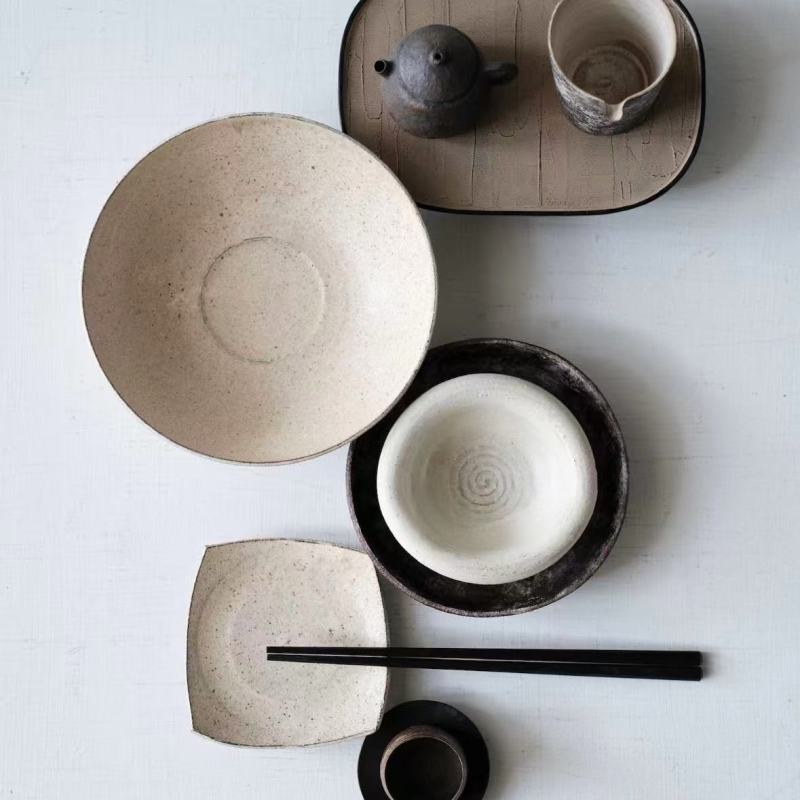 Natural Textured Asian Tableware Set with Teapot and Serving Cup