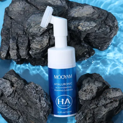 Vegan Hyaluronic Acid Facial Cleanser with Mild Foaming Formula and Hydrating Bubble Brush