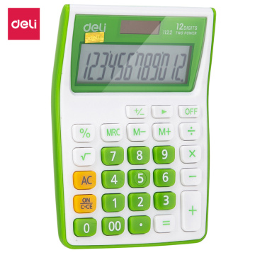 Deli E1122 Pocket Calculator: Dual Power (แบตเตอรี่และพลังงานแสงอาทิตย์) สำหรับการใช้งานคุณภาพสูงในสำนักงานและโต๊ะทำงาน