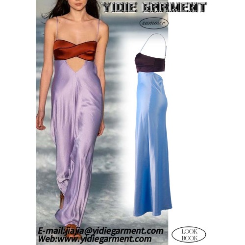 Robe maxi à deux tons sans dos corset en satin maxi