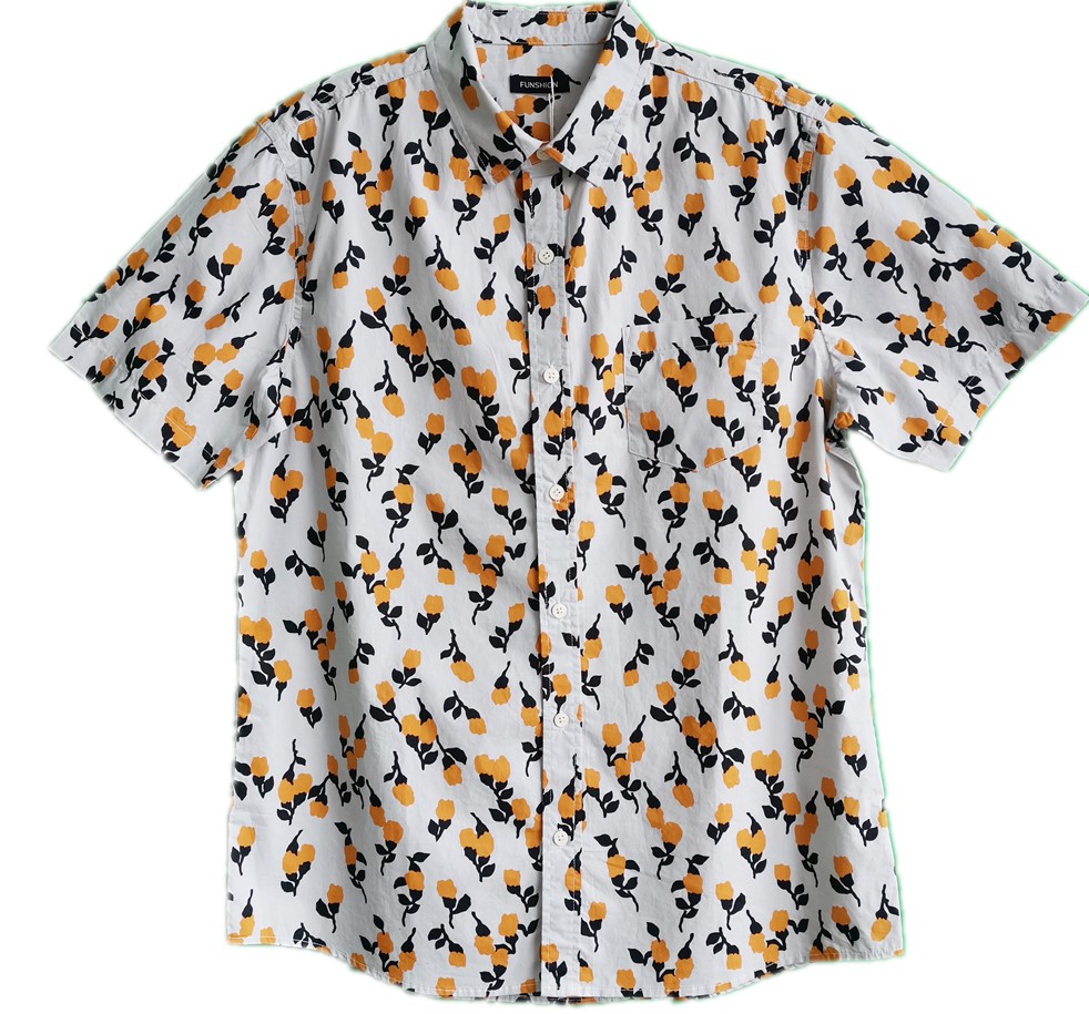 Men Casual Cotton Flower Print Short Sleeve Shirt