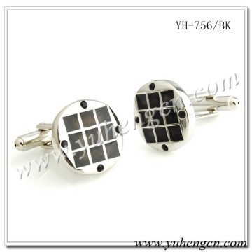 YH-756/BK Fashion Round Cufflinks with Black Enamel & Crystal