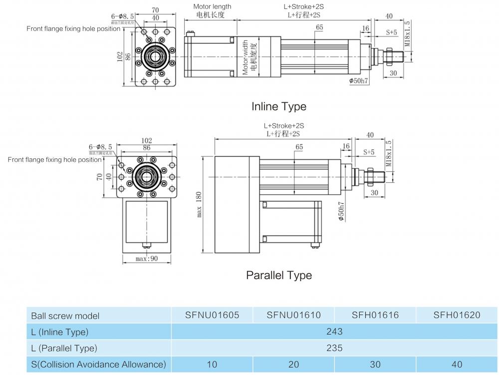 ST65 DIMENSION ball screw electric cylinder