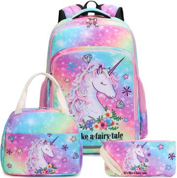 Custom Unicorn Child Girls Schoolbag Lunch Bag Pencil Case Set - Waterproof Backpack