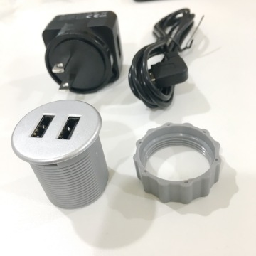 Silver, Black, White 30mm 5V 2.1A Mini Dual USB Fast Charging Round Grommet Socket