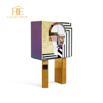 White Wooden Cabinets with Stainless Steel Leg Corner Bar Storage Wine Cabinet