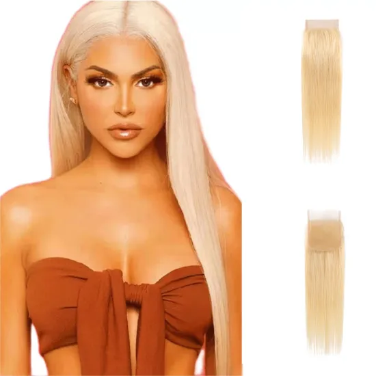 Virgin Brazilian Remy Human Hair Extension Straight Hair Blonde 4x4 lace Closure 613 Closure 4x4 Transparent HD Lace Closure