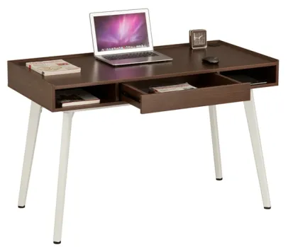 Modern Writing Desk with Drawer & Open Storage Compartments