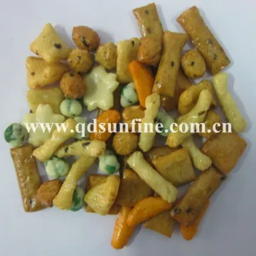 mix rice crackers and wasabi green peas