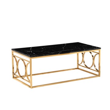 Mesa de centro con diseño de mármol negro y marco dorado