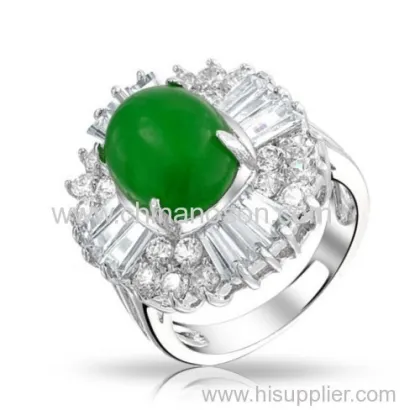 Oval Jade Cz Antique Ring 