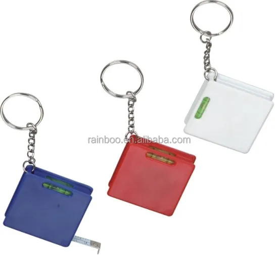 Custom Logo Printed Cheap Promotional Square Mini Tape Measure Keychains with Level
