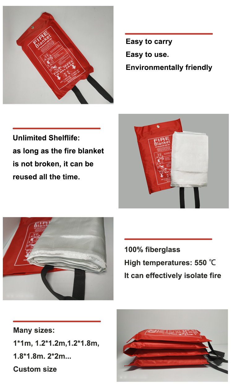 Vente chaude et couverture d'incendie à bas prix 1,0 * 1,0 m et 1,2 * 1,2 m et 1,2 * 1,8 m de feu Fight Ergencing Extinging Fire Fiberglass Fabric