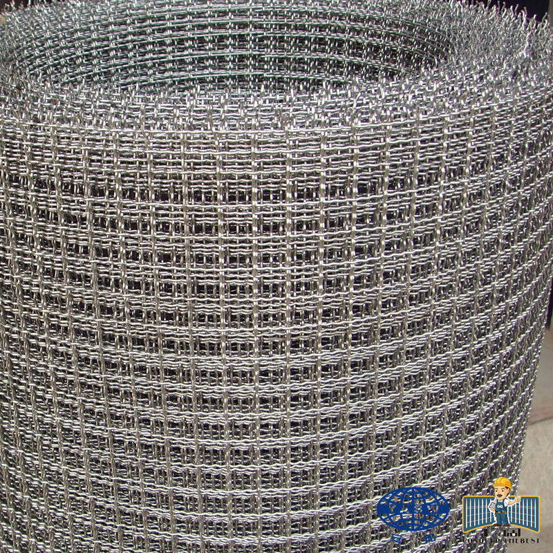 Galvanized weaving crimped wire mesh close-up, showing uniform square openings, manufactured by ANJIA for filtration and sifting.