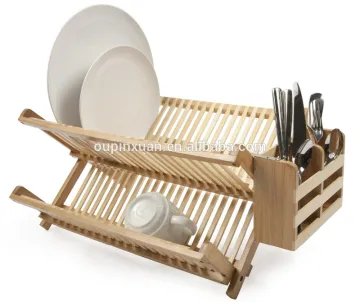2015 high quality hot selling bamboo plate storage rack kitchen dish drying drainer rack