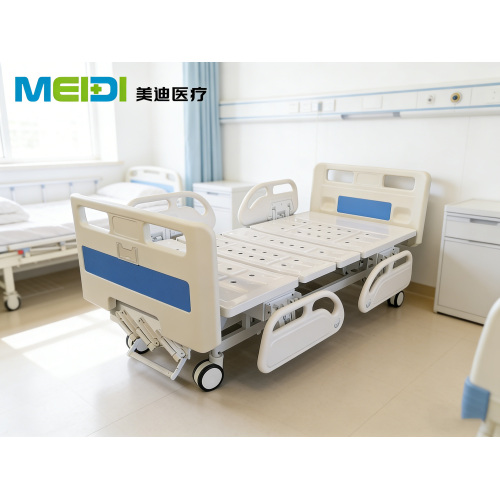Manual 3-Crank Hospital Bed Perforated Surface, Central Brake System, Premium Headboard