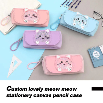 Custom lovely meow meow style stationery canvas pencil case for school