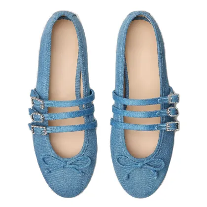 Crystal Adorned Flat Shoes with Bow Toe Design