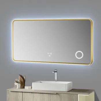Antique Brass Rectangle Backlit Horizontal LED Bathroom Mirror with Light