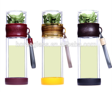 2017 New Borosilicate double wall glass bottles glass tea filter infuser water bottle