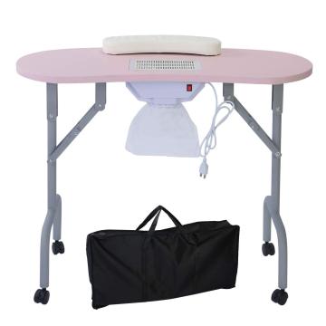 Portable Folding Tofu Block Nail Table with Wrist Pad and Lockable Wheels