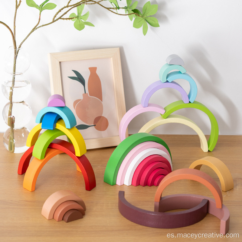 Bloques de apilamiento de puentes juguetes Rainbow de madera