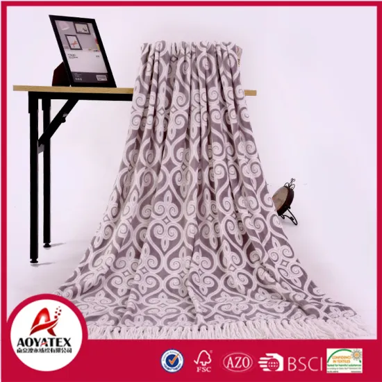 reasonable price printed flannel fleece Chenille tassel blanket