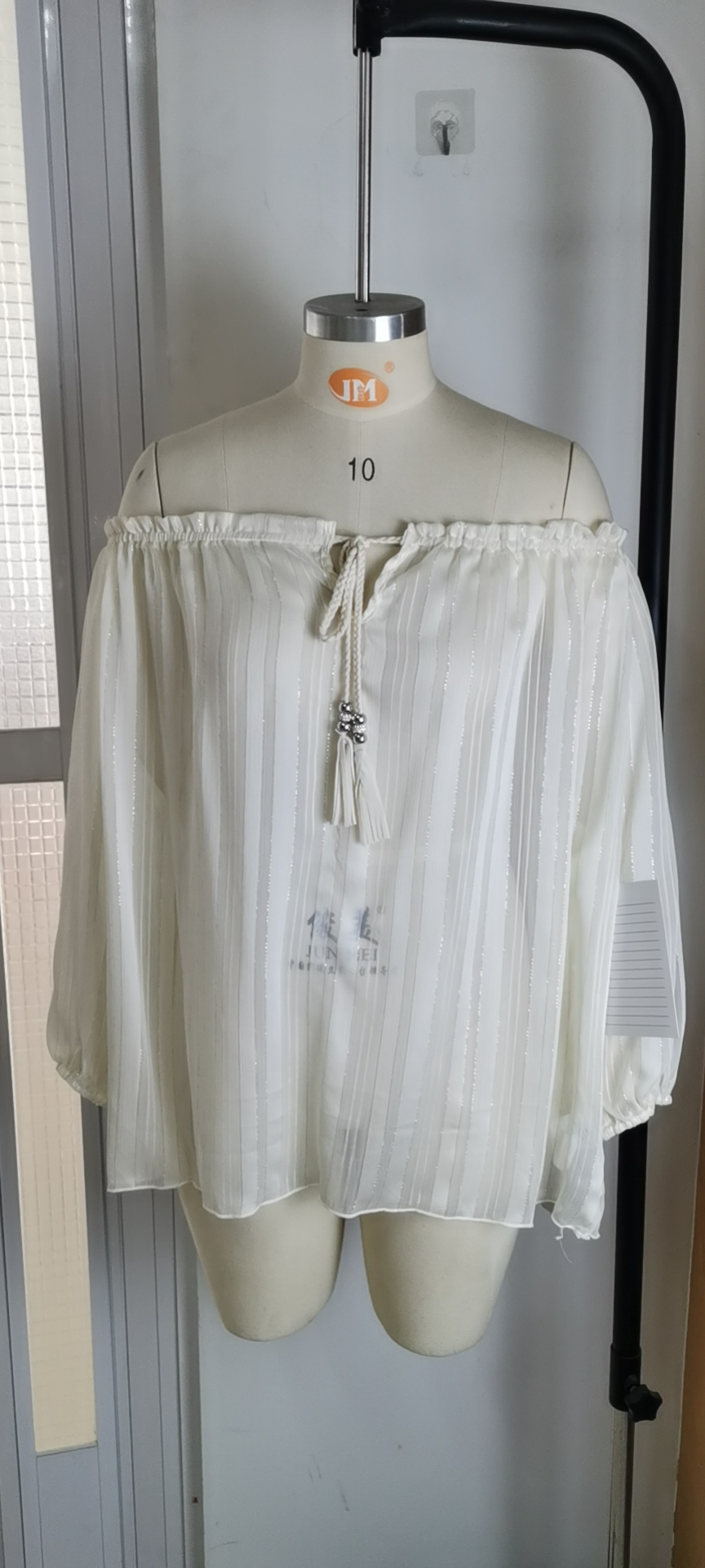 100% Polyester White Woman's Shoulder Top