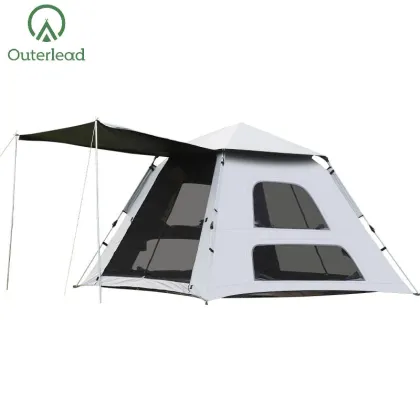 3-4 People Black Glue Camping Tent 4 Windows