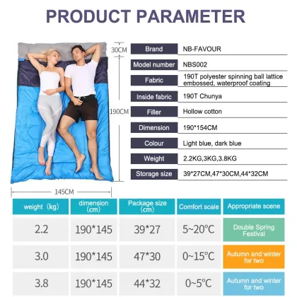 Winter 3 Season Double Sleeping Bag Lightweight Waterproof 2 Person Sleeping Bag