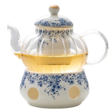 Blue Flower Pattern British-Style Afternoon Tea Cups & Saucers with Heating Stove