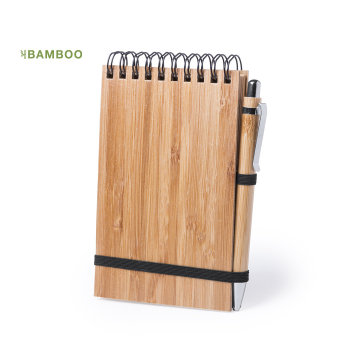 Cuaderno espiral de bambú y bolígrafo