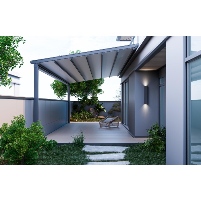 LED'li Motorlu Alüminyum Katlanır PVC Pergola
