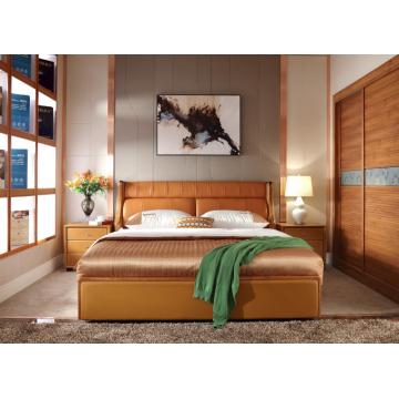 Solid wood modern soft bed