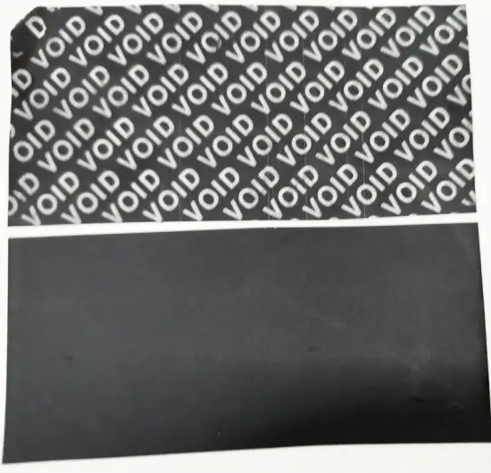 Tamper evident printing material silicone adhesive VOID film