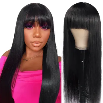 Wholesale 8-40'' Straight Human Hair Wigs With Bangs Machine Made Wigs For Black Women Brazilian Straight Hair Wigs With Bangs