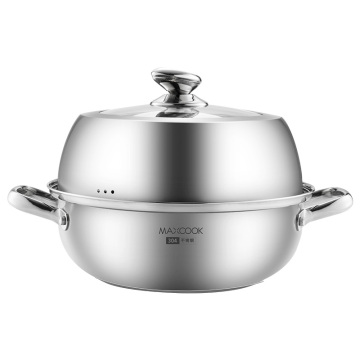 Maxcook Hot Sale 34cm Stainless Steel Kitchen Steamer Pot Set Dengan Tutup Kaca