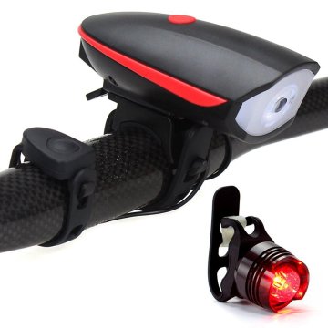 Electric Alarm Horn Bell with USB Rechargeable Front Lamp and Tail Light for Mountain Bikes