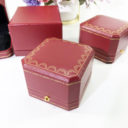 European printed octagonal red ring jewelry box