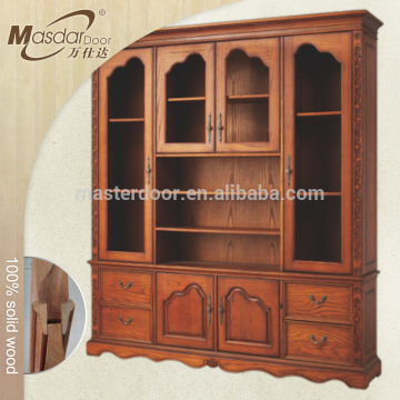 Commercial solid wood bookcase with glass door and drawers