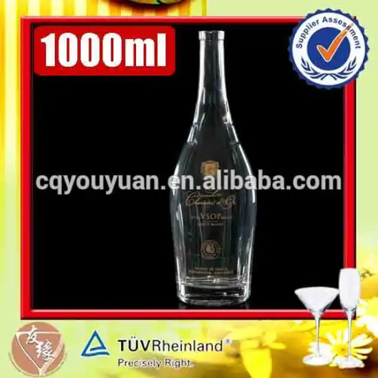 China cheap wholesale custom decal surface handling fluted neck brandy vodka 1 litre bottle