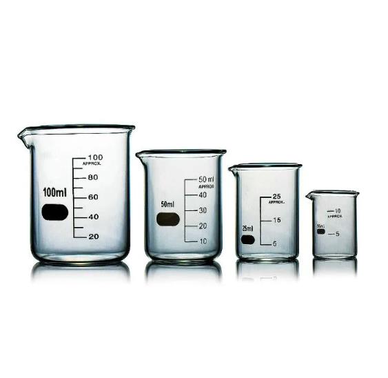 Vaso de vidrio Boro3.3 bajo de forma baja con pico 50 ml