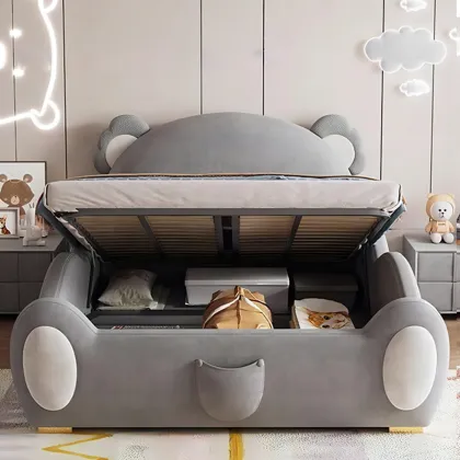Modern Kids Bedroom Furniture: High-Quality Bear Bed with Under-Bed Storage