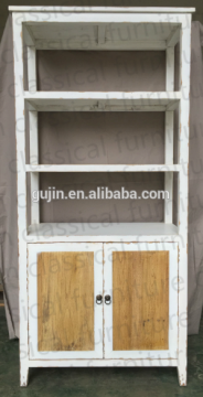 factory supply promotion rustic country white antique elm wood bookcase openshelf with storage