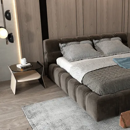 Modern bedside table simple bedroom leather with light