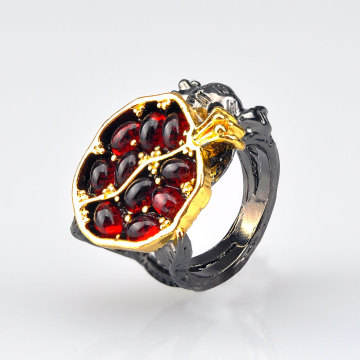 Vintage Fruit Fresh Red Garnet Rings For Women Gifts Resin Stone Pomegranate Jewelry Ancient Anniversary Ring P5S600